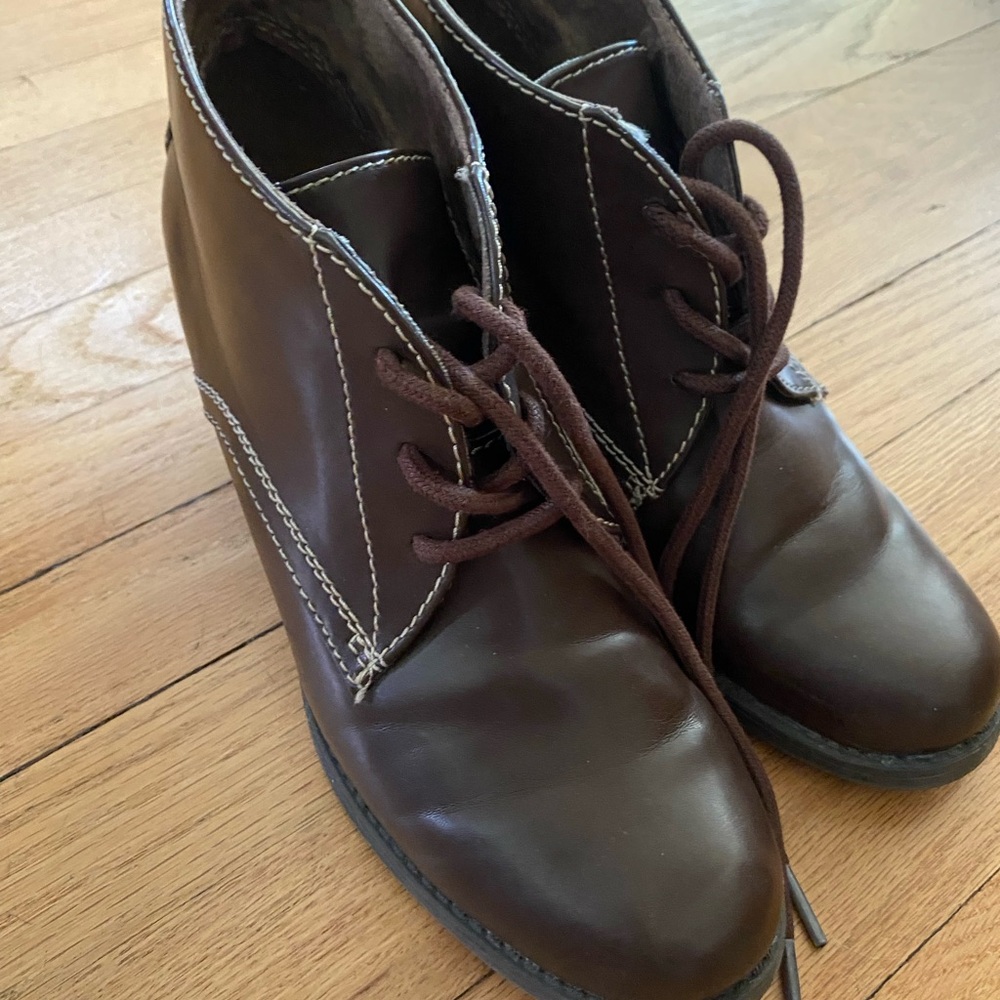 Women’s Brown Leather Stitched Detail Ankle Boots